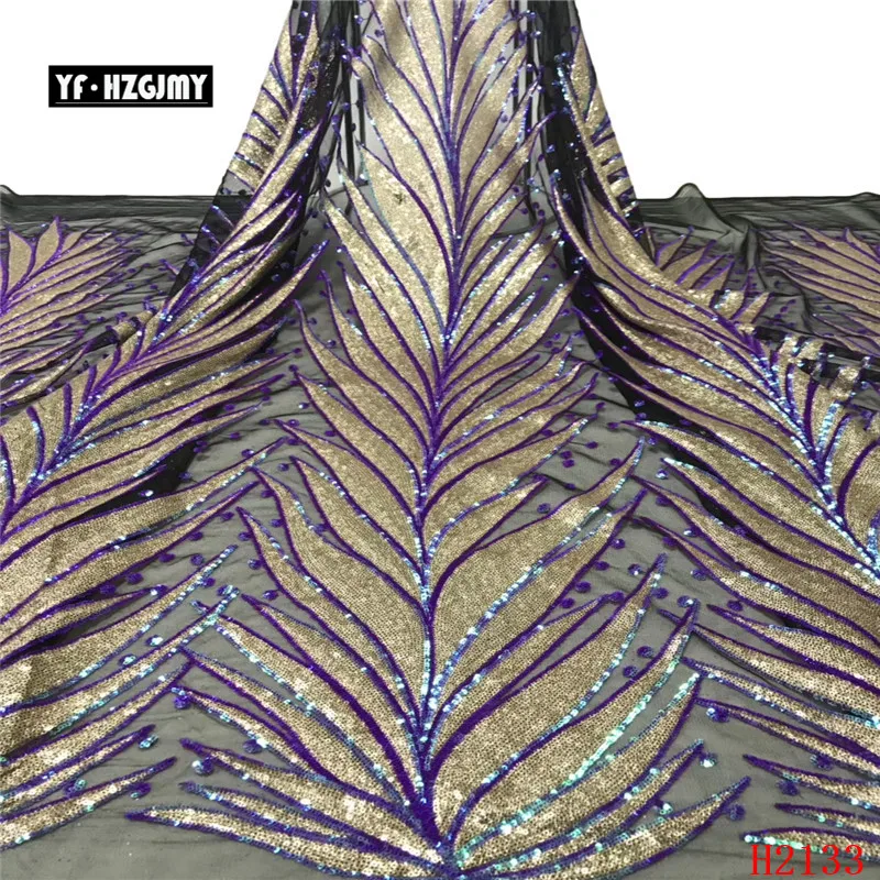 YF HZGJMY нигерийское Тюлевое кружево ткань с блестками вышитый лист дизайн Африканский французский чистая кружева для свадебного платья A2132