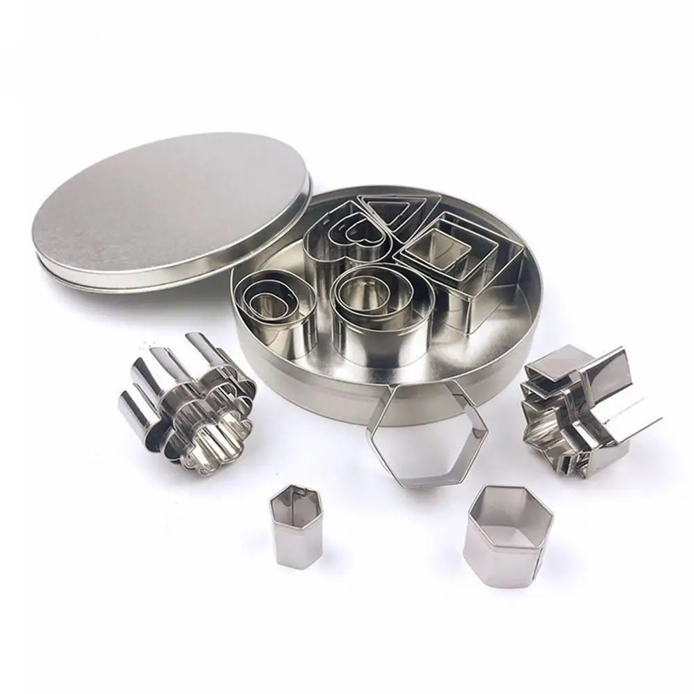 

24 Pcs/set Cookie Cutter Fondant Cake Baking Mold Geometry Round Heart Flower Star Shape Biscuit Decorating Moulds
