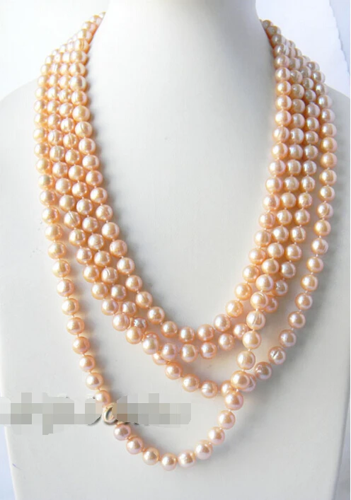 

Free shipping@@@@@ 100'' 10mm Pink Round Freshwater Pearl Necklace