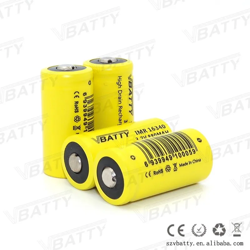 Vbatty IMR 16340 880mah 12A 3,7 V перезаряжаемая литий-ионная батарея высокого стока с верхней кнопкой(1 шт