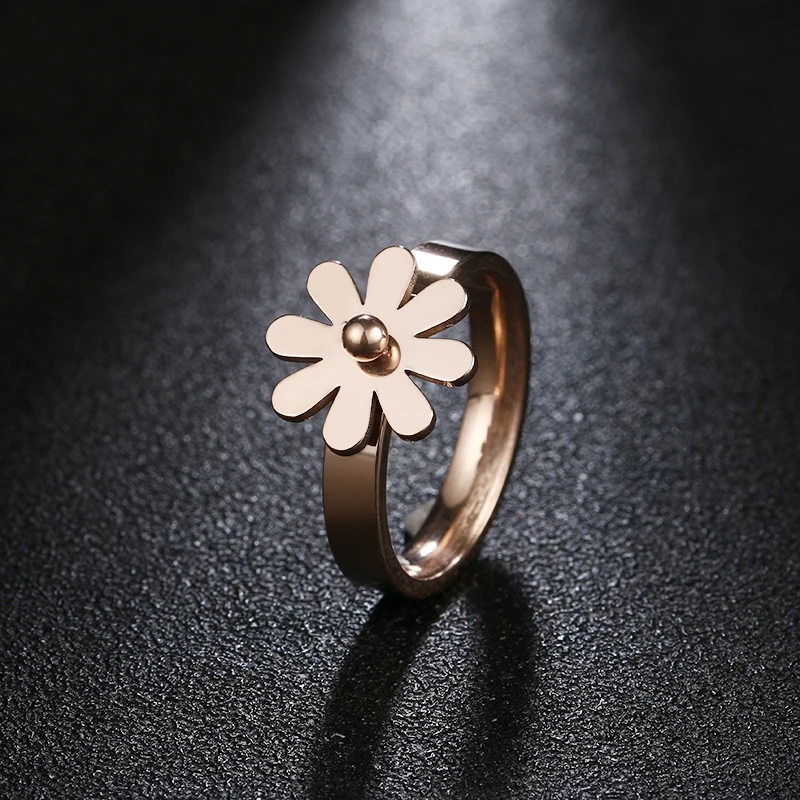

DOTIFI 316L Stainless Steel Rings For Women Rose Gold Flower Engagement Wedding Ring Jewelry