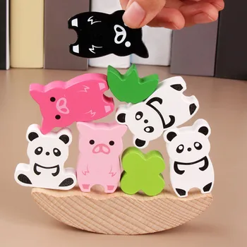 

Kids Wooden Balancing Game Adorable Cartoon Animals Stacking Blocks Toys for Children FJ88
