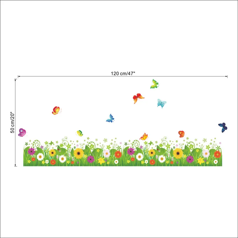 Весенний красочный цветок трава бабочка Клевер плинтус линия Флора diy дома Наклейка на стену Мебель Кухня Свадьба Фреска - Цвет: 049