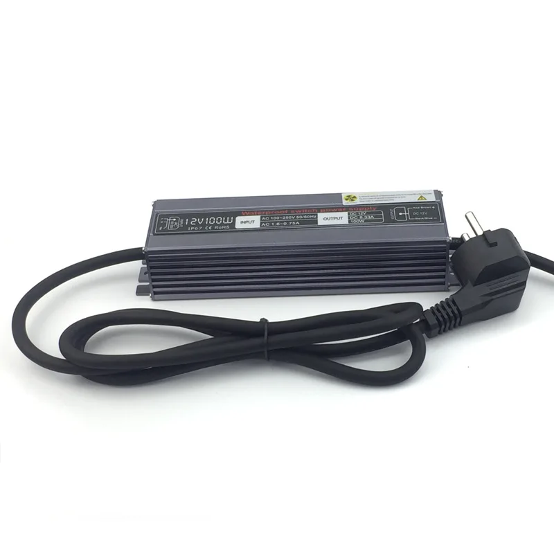 12V 100W Европейский Стандартный переключения штепсельной вилки Питание Водонепроницаемый IP67 на открытом воздухе Подходит для светодиодный дисплей, оборудование, ЖК-дисплей мониторов