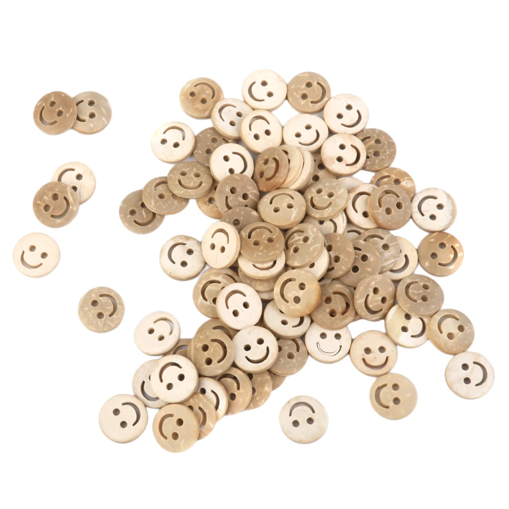 100pcs 13mm Smile Face Coconut Buttons Cute Kids Children Apparel Button Sewing Scrapbooking Accessories Cardmaking DIY Craft