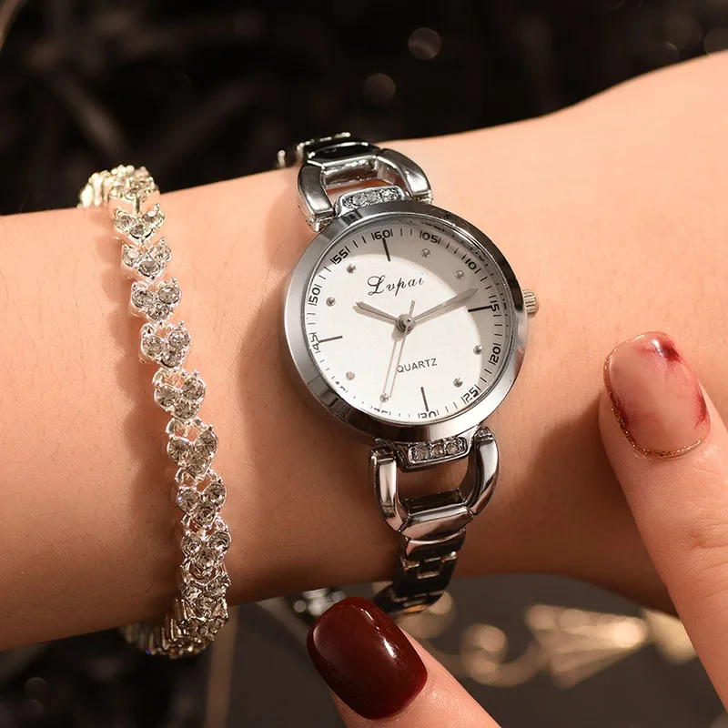 Women Quartz Watch Bracelet Set with Thin Alloy Band Shining Bracelet @M23
