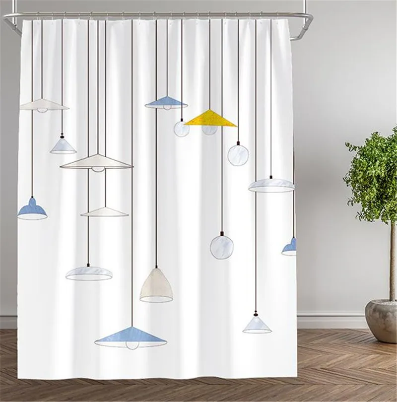 

Literary Lighting Shower Curtain Waterproof Polyester Thickened Toilet Partition Curtain Bathroom Curtain with Hooks Home Decor