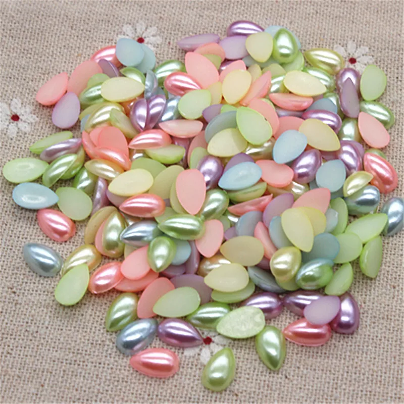 

300pcs 10*6mm Mix Colors ABS Imitation Half Teardrop Pearl Beads FlatBack Cabochon DIY Scrapbook Craft/Nail Deco,VEG