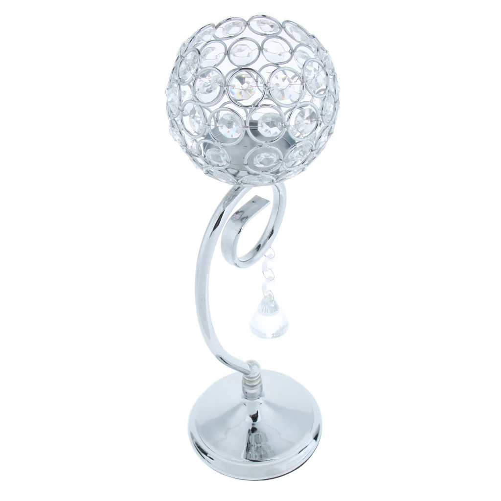 Crystal Effect Tea Light Candle Holder Globe Bowl Wedding Table Top Votive Lighting Fixtures Silver 35cm 2-set	