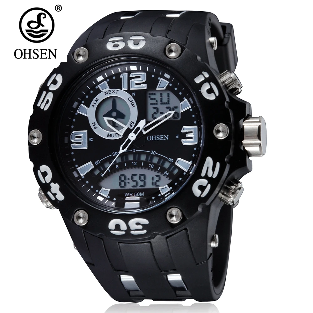

NEW Famous Brand OHSEN Digital Quartz Sport Military Watch Men Male 50M Waterproof LED Display Wristwatch Relogio Masculino Gift