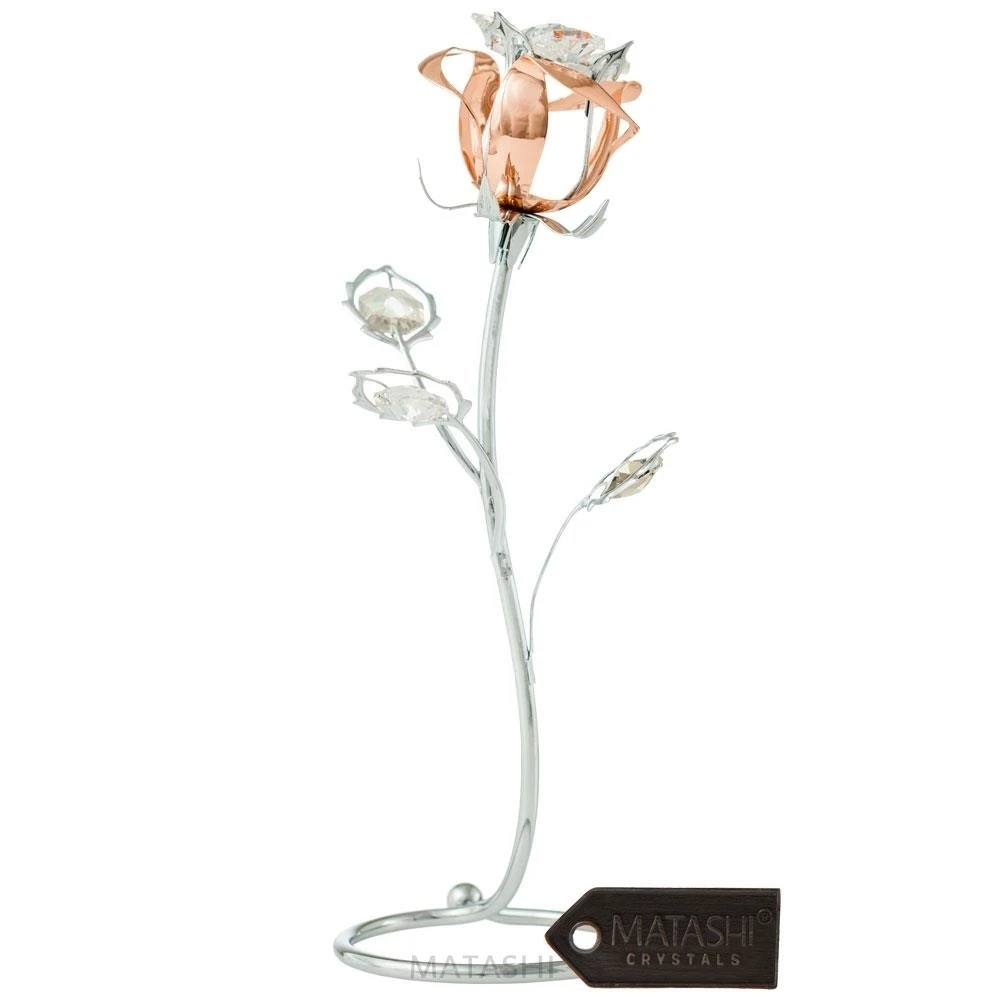 Chrome and Rose-Gold Plated Rose Flower Tabletop Ornament  Rhodium Plated Necklace (1)