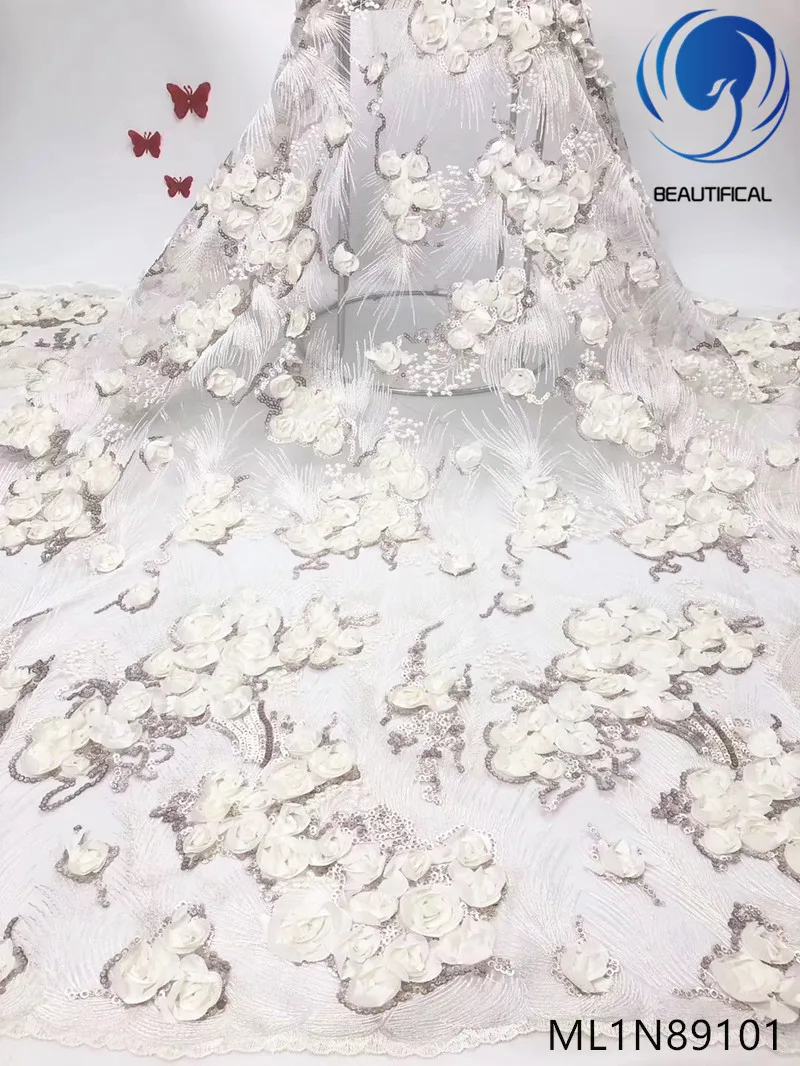 Красивые нигерийские кружевные ткани 3d цветы французские блестки 5 ярдов/партия