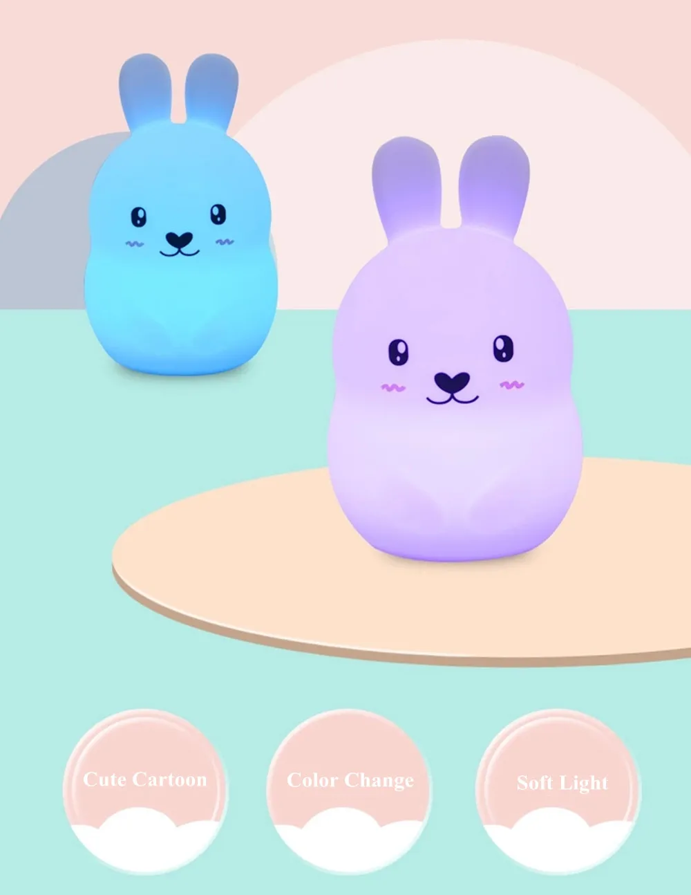 Rabbit LED Night Light Remote Control Timing Touch Sensor 9 Colors USB Charging Silicone Bunny Bedside Lamp for Children Baby (1)_副本_副本