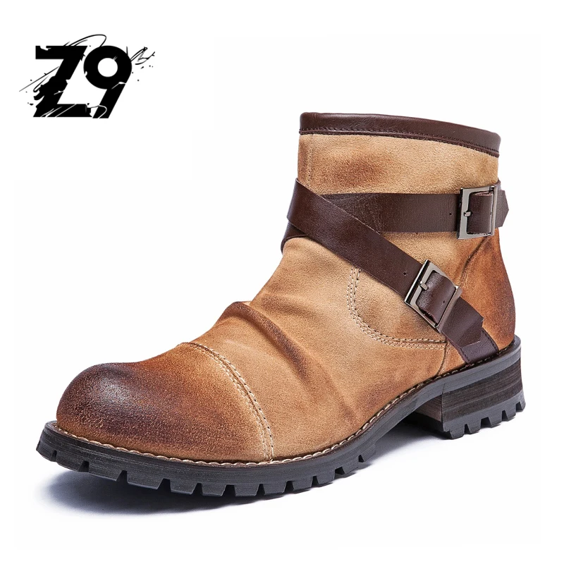 

Top new men ankle boots fashion casual style cowboy leather suede flats buckle season autumn winter japanese designer
