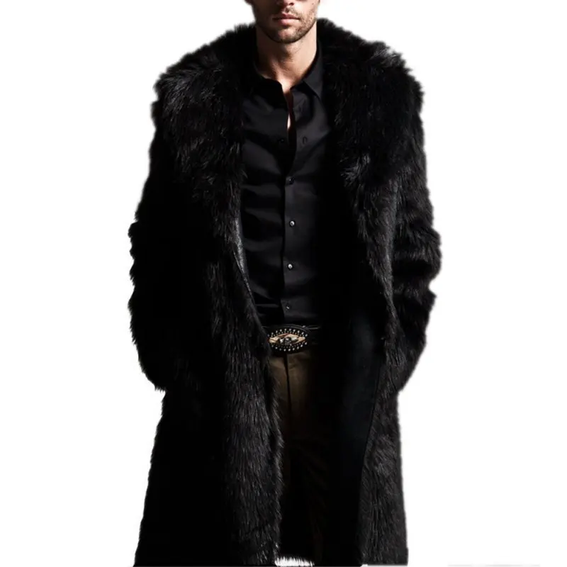 

Fashion Men Faux Fur Long Section of the Coat Men Autumn Winter Warm Imitation Fur Wool Jacket Leather Jacket