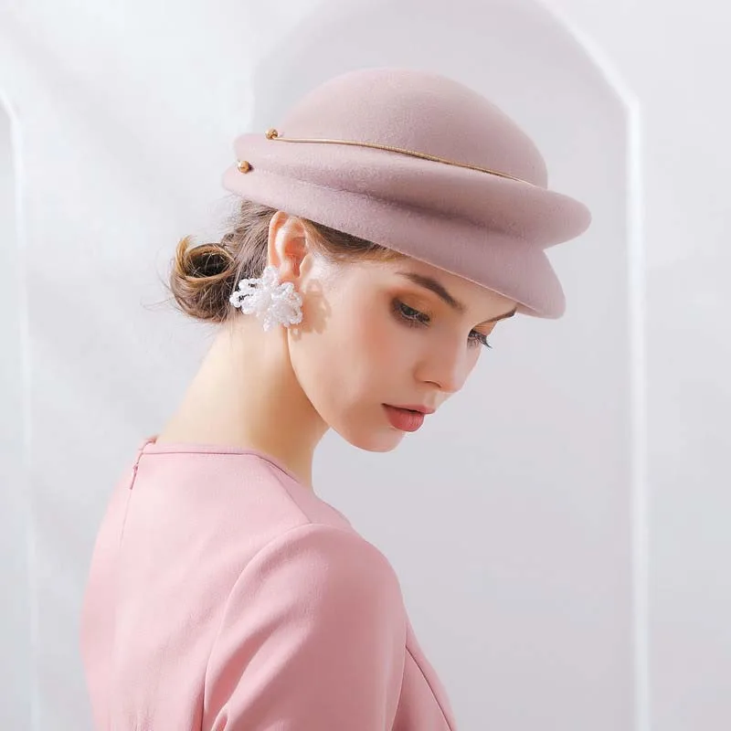 QDKPOTC брендовый качественный женский берет осень зима фетровые шляпы металлическое Кольцо Элегантная Банкетная шерстяная фетровая шляпа