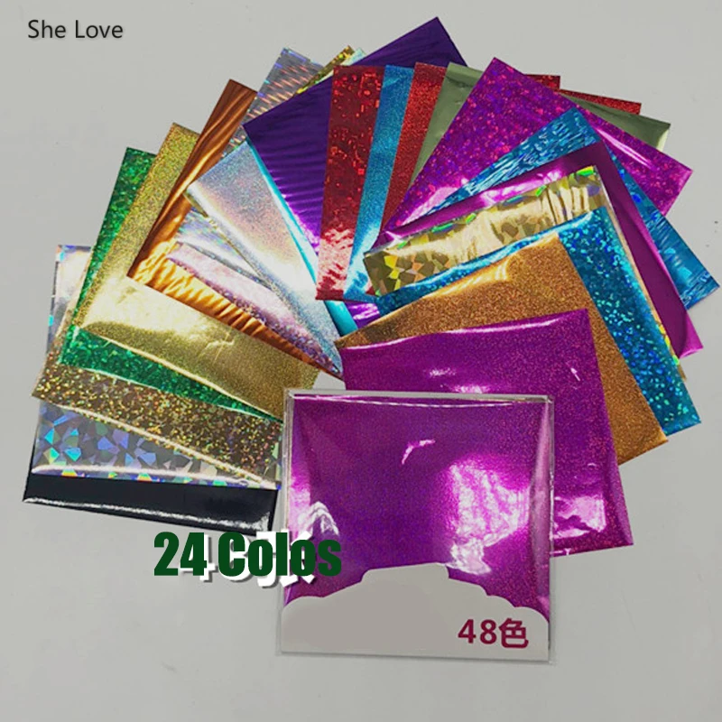She Love 48 шт./лот 24 цвета Горячая лазерная бумага для тиснения фольгой 8x8 см теплопередача ламинатор для ламинирования принтер фольги бумажные изделия