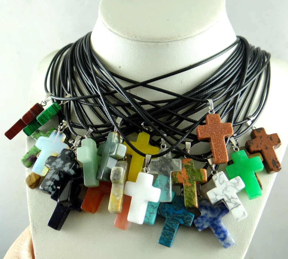 Natural stone tiger eye Turquoises Quartz Crystal cross pendant for diy Jewelry making necklace Accessories 1pcs 3
