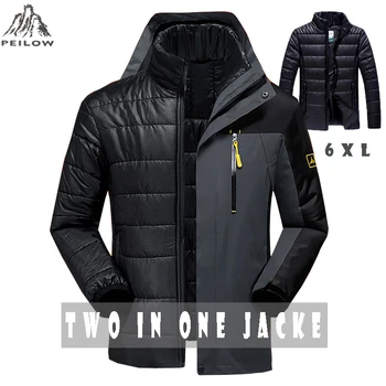 

PEILOW Winter jacket men fashion 3 in 1 outwear thicken warm parka coat men`s windbreaker waterproof hood male jacket 5XL 6XL
