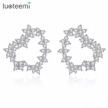 LUOTEEMI, Весенняя мода, Кристальные цветы, массивные серьги-гвоздики в форме сердца для женщин и девочек, подарок на день Святого Валентина, Brincos Bijoux