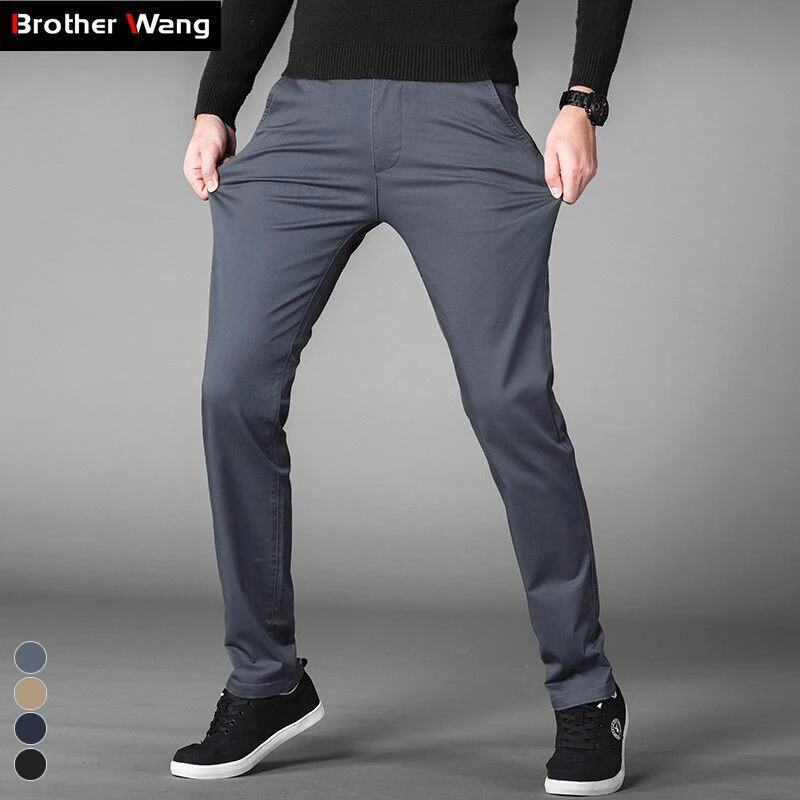 

4 Colors Casual Pants Men Classic Style 2019 New Business Elastic Cotton Slim Fit Trousers Male Gray Khaki Plus Size 42 44 46