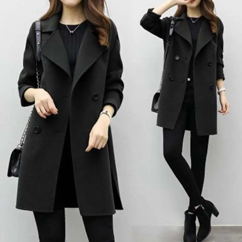 

Autumn Winter Women Casual Coats Turn-down Collar Warm Long Sleeve Slim Lapel Cardigan Outwear TH36