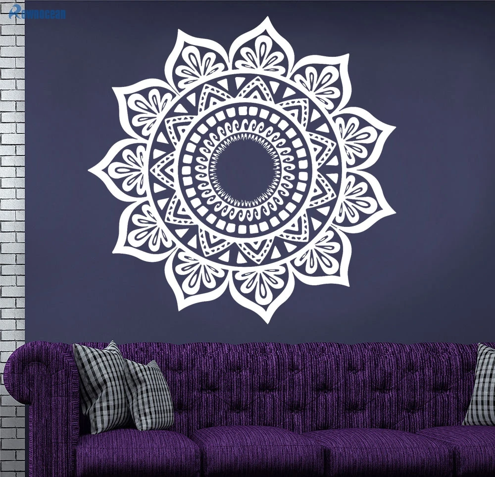 Custom Color Mandala Indian Round Yoga Wall Stickers Removable Waterproof Vinyl Stickers Home Decor Om Datura Symbol Mehndi MA28