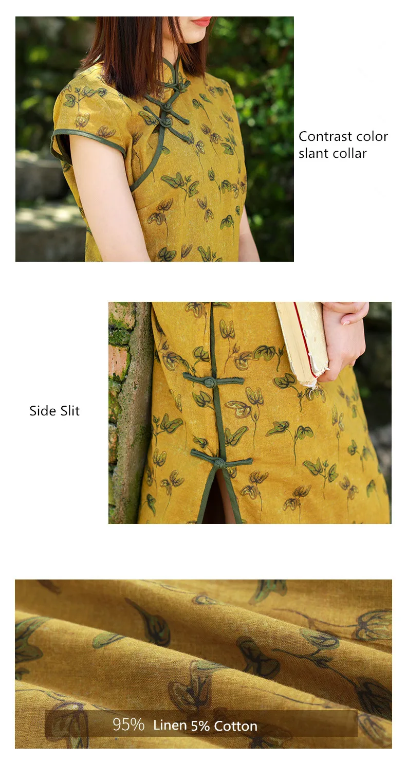 LZJN Oriental Style Dresses Qipao Women Traditional Dress Chinese Cheongsam Long Chinese Dress Modern Qipao Cotton Linen Dress (11)