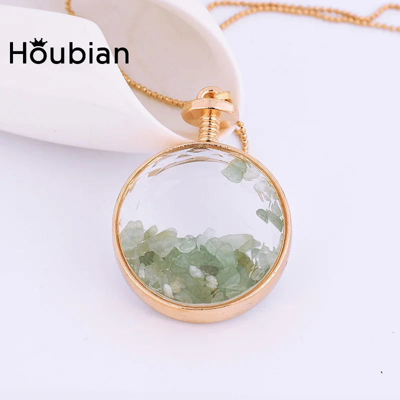 Ожерелье на заказ HouBian, 5 цветов, натуральный камень, кристалл, память, живое стекло, Круглый плавающий медальон, Кулон, Ожерелье