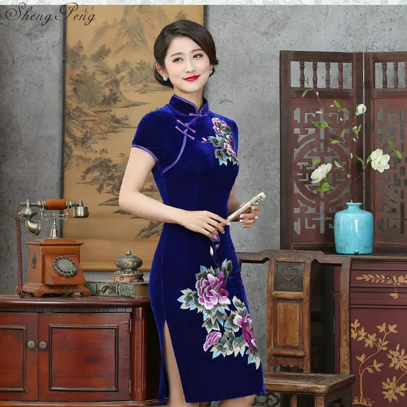 2018 бархат мама Винтаж Cheongsam Дизайн Свадебные платья современные Qipao Традиционный китайский восточные платья платье с вышивкой Q281