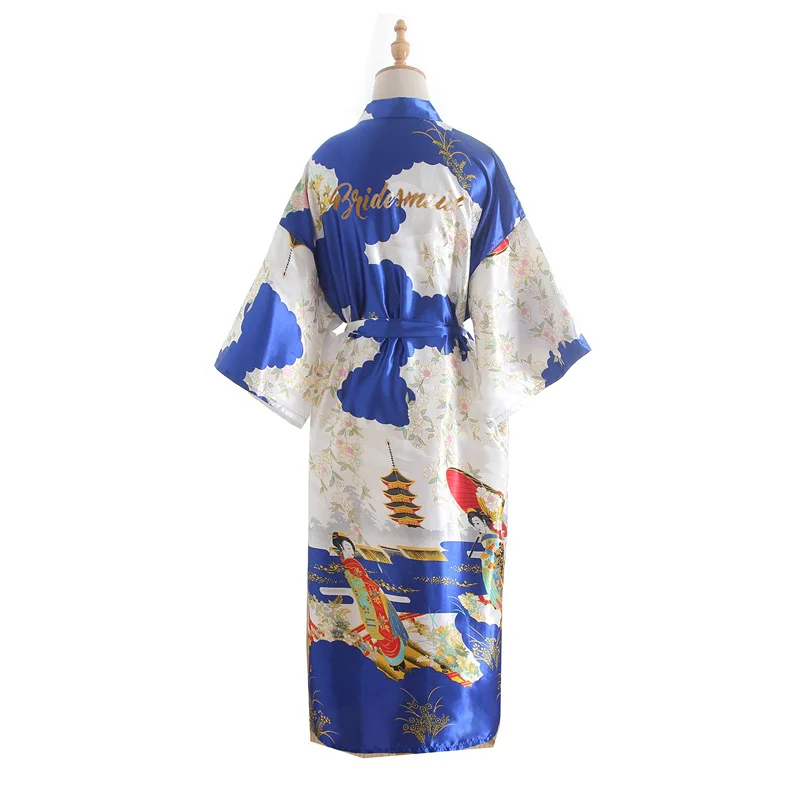 Атласные свадебные туфли невесты халат Цветочные Халат длинное кимоно Ночной халат Банный халат модные халат для Для женщин