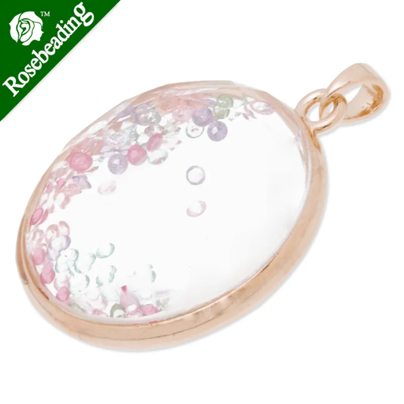 46mm Round locket pendant,with colorful charms inside,with pendant bail
