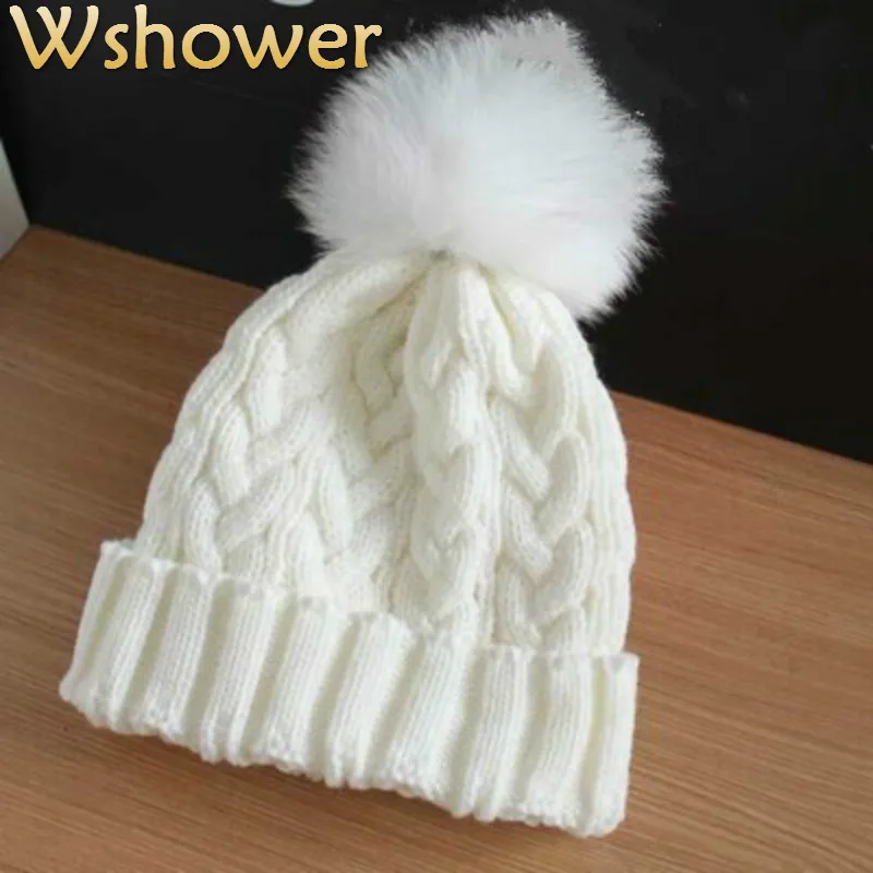 

Adult Lady Natural Real Fox Fur Pom Poms Beanie Hat Cap Ball Warm Winter Knitted Wool Hat Women Black White Rose Red Navy