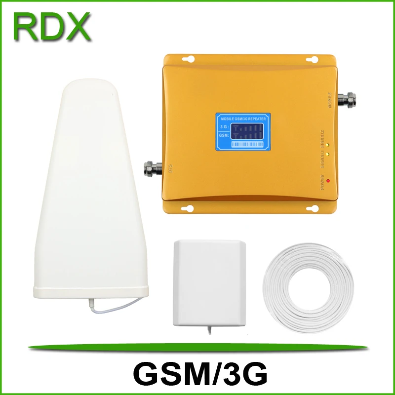 

New lcd display dual band gsm 3g repeater for cell phone gsm900 3g w-cdma 2100mhz UMTS mobile booster with indoor panel antenna