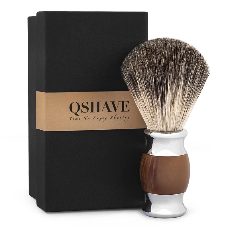 Qshave человек чистый барсук волос кисточки для бритья 100% оригинал двойной край Детская безопасность Прямые классические безопасн