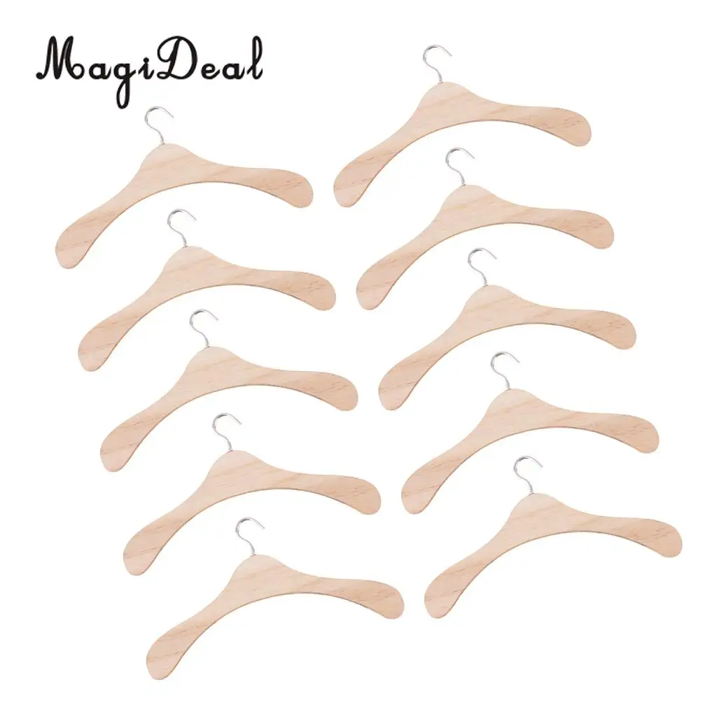 MagiDeal 10 Pieces 15cm Wooden Clothes Hanger Metal Hook for 1/3 BJD SD17 Uncle Dolls Dollhouse Accessories
