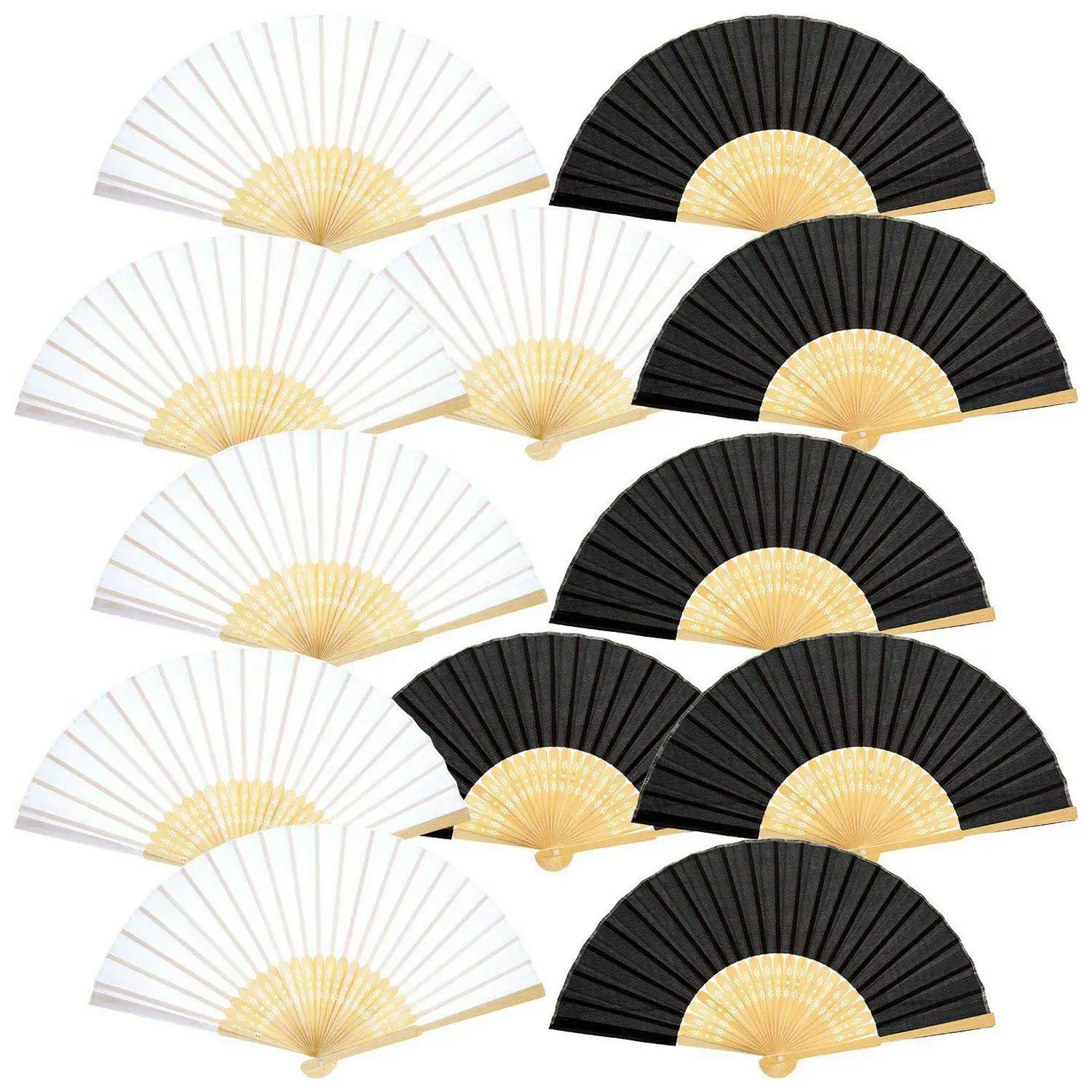 12 Pack Hand Held Fans Silk Bamboo Folding Fans Handheld Folded Fan for Church Wedding Gift