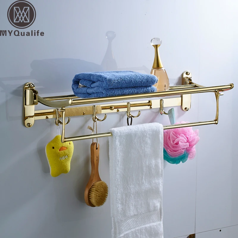 Black Bronze 60cm Brass Bath Towel Rack Folding Movable Bath Towel