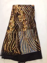 AFL-1!black+gold!wholesale African net lace with sequinstop quality French lace fabricfashionable net lace for party dress