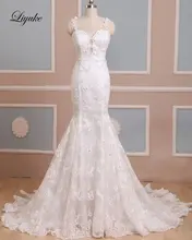 Attarctive Lace Beading Pearls Appliques Mermaid Wedding Dresses Sweetheart Spaghetti Straps Brush Train Backless Bridal Dresses
