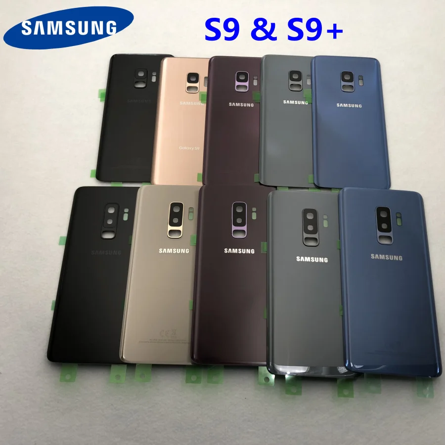 Для samsung Galaxy S9 G950 S9 Plus G965 S9+ стеклянная задняя крышка батарейного отсека для дверного корпуса Замена запчастей наклейка стекло для камеры