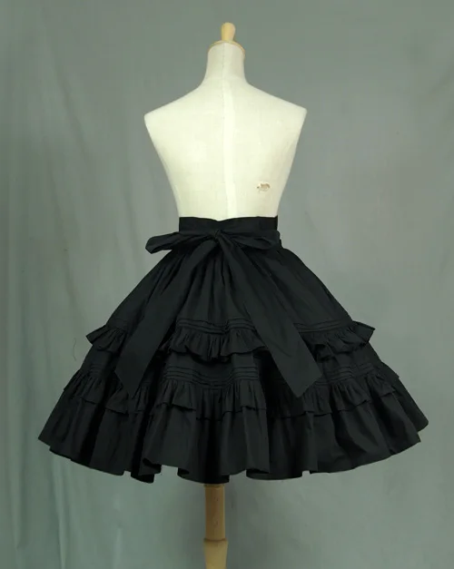 

Black Vintage A line Skirt Short Lolita Skirt with Layered Ruffles by Lace Garden