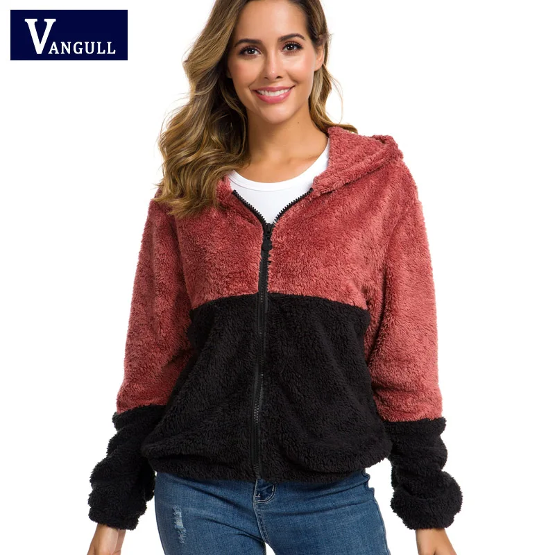 Most effective Vangull Hooded Teddy Jacket Women Basic Jackets And Coats Casual Autumn Colorblock Clothing Thick Z