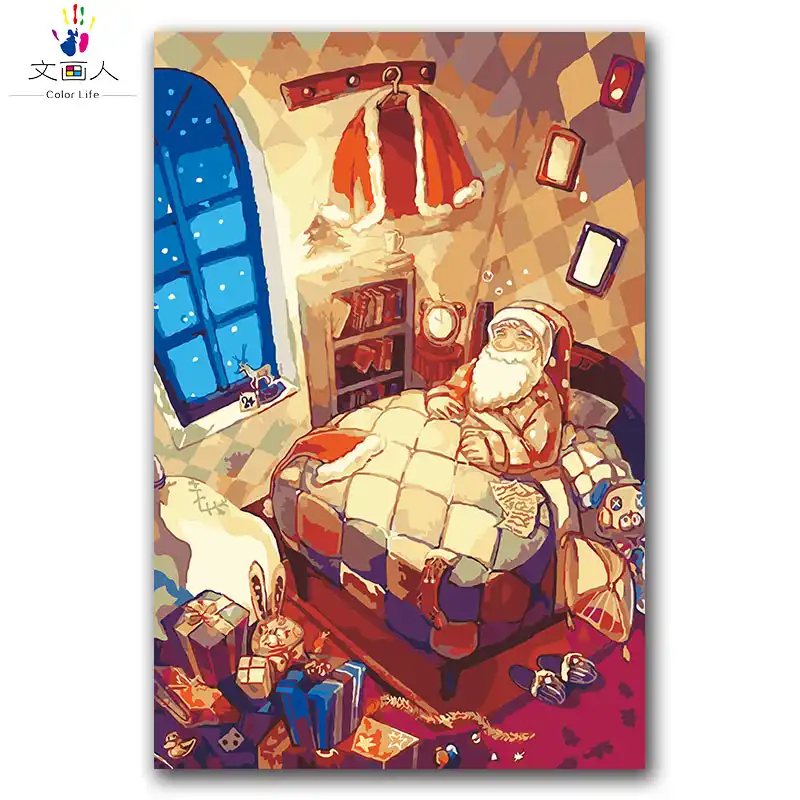 Navidad Padre Personajes De Dibujos Animados Pintura Al Oleo Para Colorear Por Lienzo Con Numeros Con Colores De Pintura Para Ninos Regalos De Navidad Pintura De Numeros Pintura Por Numerospintura De Aceite De Numero