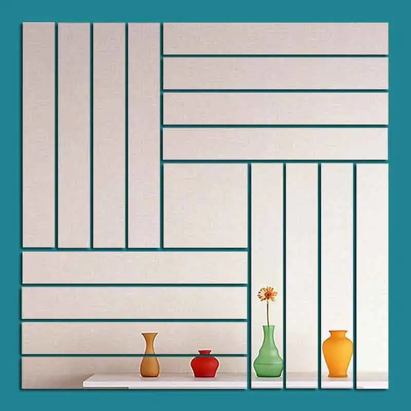 17pcs DIY Square Mirror Wall Stickers Home Decor Living Room Acrylic