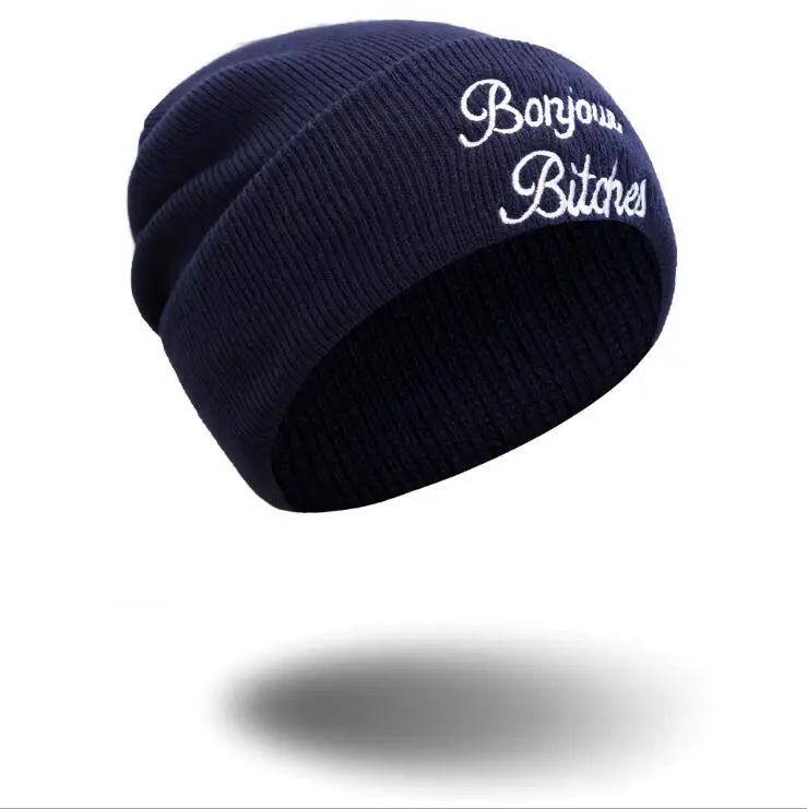 Шапка бини Skullie шапка вязаная носок Зимняя Вышивка крутой панк для мужчин и