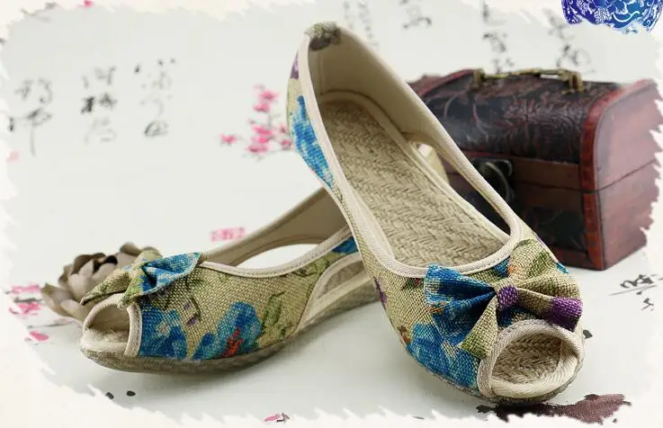 Vintage Women Flats Summer New Soft Canvas Embroidery Shoes Casual Slip On Bow Dance Flat Sandals For Woman Zapatos Mujer 26