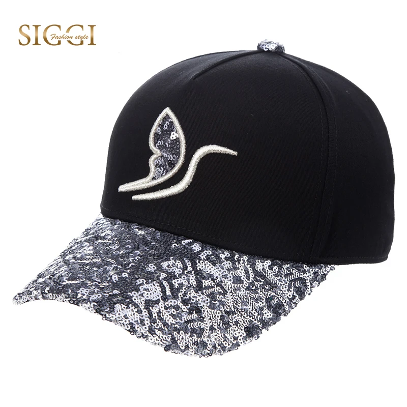 SIGGI Women Baseball Caps Youth Half Butterfly Embroidery Sequin Visor