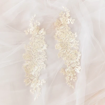 Популярные Ganza вышитые свадебные белые цветочные кружева аппликация отделка слоновой кости ткань для weding платье - Цвет: Champagne