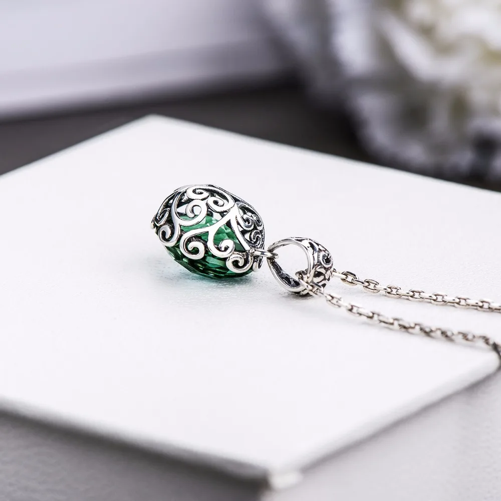 Аутентичные Зеленый Кристалл 100% 925 пробы серебро Цепочки и ожерелья Подвеска для женщин Элегантность драгоценный камень кулон Цепочки и